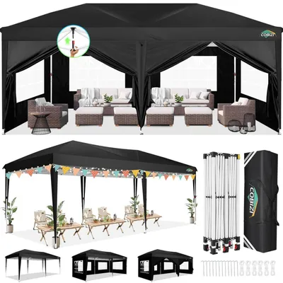 Produktbild von Faltpavillon 3x6m Wasserdicht Stabil Winterfest mit 6 Seitenwänden UPF 50+ UV-Schutz Schwarz