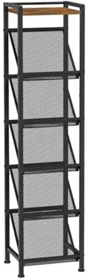 Image de Étagère à chaussures étroite, 5 niveaux, en métal, style vintage, couleur marron/noir, dimensions : 29 x 24 x 119 cm