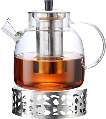 Imagen del producto de Tetera de vidrio resistente al calor, de 1500 ml, con filtro para té de acero inoxidable, ideal para la cocina