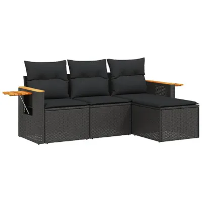 Obrázek produktu pro vidaXL 4dílná zahradní sedací souprava s polštáři Black Poly Rattan