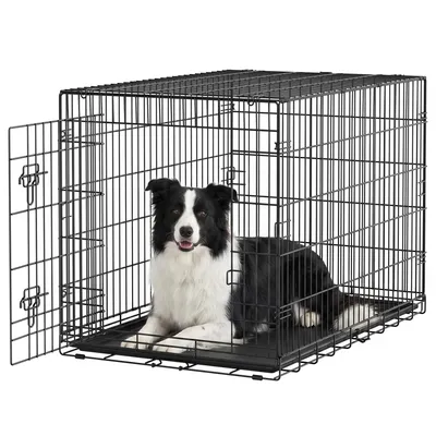 Produktbild von FEANDREA Hundebox Faltbar aus Stahl mit 1 Tür 107 x 70,6 x 70,6 cm Schwarz