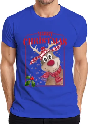 Produktbild von Merry Christmas Rentier Rudolf - Weihnachten Weihnachtsgeschenk Christmas Herren T-Shirt, Blau, M