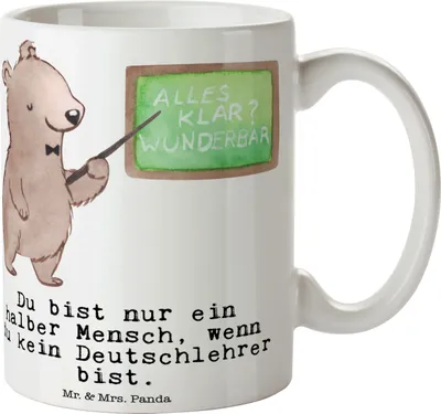 Produktbild von Mr. & Mrs. Panda Kaffeetasse Deutschlehrer Herz - Weiß - Geschenk, Deutschunterricht, Grundschule, cappuccinotasse, Tasse, Becher, Spruch, Teetasse, Lustig, Kaffeebecher