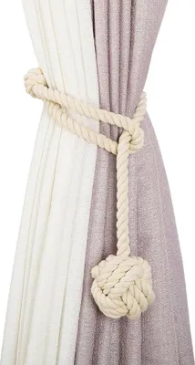 Productafbeelding van INF Handgemaakte Gordijnbanden van Katoenen Touw met Bal - Set van 2, Scandinavische Stijl Beige