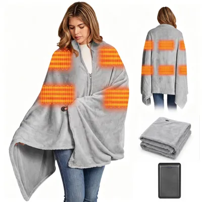 Kabellose Heizdecke 160x90 cm mit Akku, Flanell, grau