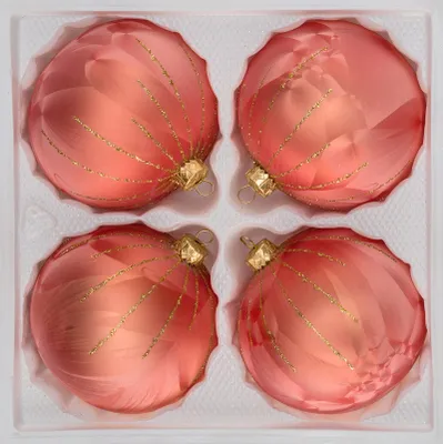 Produktbild von 4 tlg. Glas-Weihnachtskugeln Set 8cm Ø in "Ice Lachs Gold" Regen
