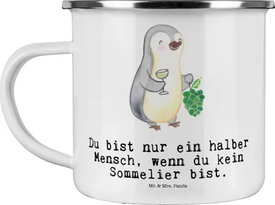 Produktbild von Mr. & Mrs. Panda Pott Sommelier Herz - Weiß - Geschenk, Haferl, Campingtasse, Emaille Tasse, Becher, Teetasse
