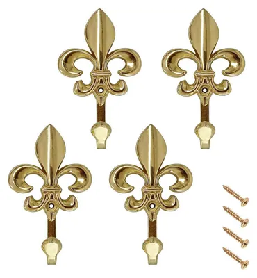 Image de Supports de rideau vintage en métal doré, en forme de fleur de lys, avec vis