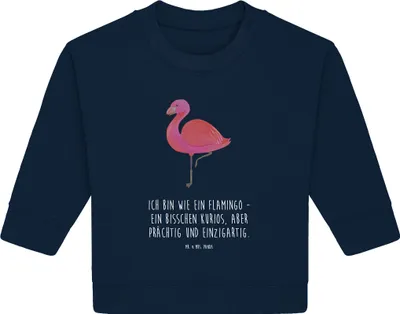 Produktbild von Mr. & Mrs. Panda Organic Baby Pullover Flamingo Classic 12. - 18. Monat - French Navy - Geschenk, Spruch, Prächtig, Bullover, Freundin, Rosa, Ich