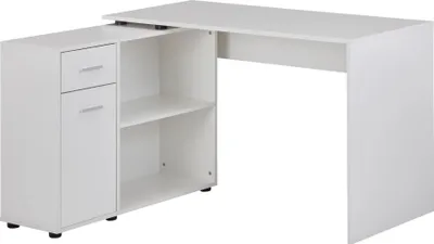 Produktbild von FineBuy Design Eckschreibtisch Weiß mit Regal 120 cm Moderner Büro-Schreibtisch Computer-Tisch Arbeitszimmer Winkelschreibtisch Home Office