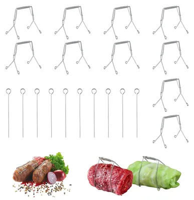 Produktbild von Rouladenklammern und Rouladennadeln - 10 Stück aus Edelstahl wiederverwendbar - Küchenhelfer zum Fixieren von Fleisch - 15 cm Länge