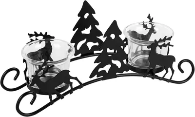 Produktbild von Kerzenhalter-Set Weihnachten, Hirsch-Motiv – Metall, Kerzenhalter, Weihnachtliches Windlicht, Glaskuppel, Hirsch-Design, Dekoration für Weihnachtsdekoration im Innenbereich