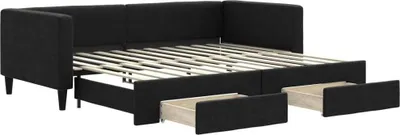 Produktbild von vidaXL Tagesbett Ausziehbar mit Schubladen Schwarz 90x200 cm Stoff
