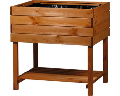 Produktbild von dobar Hochbeet Kubus 2.0 mit Ablage und Pflanzfolie, Hellbraun, 78x58x78 cm