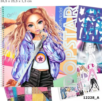 Zdjęcie produktu dla Depesche 12228 TOPModel Popstar - Kolorowanka z 60 stronami do projektowania wzorów i kostiumów, z naklejkami itp. DESPECHE