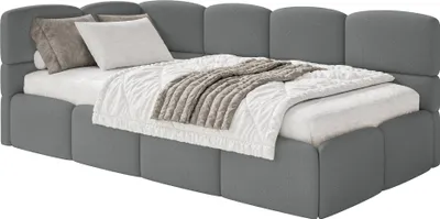 Obrázek produktu pro Selsey Cloudy – dětská postel 120x200, čelo vlevo, matrace a úložný prostor, tmavě šedá chenille