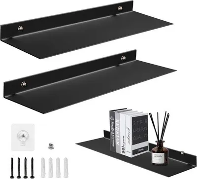 Immagine prodotto di Unyqoos® Set di 2 mensole sospese in acrilico, colore nero – mensole a parete salvaspazio, senza necessità di foratura, ideali per bagno, cucina, soggiorno e ufficio