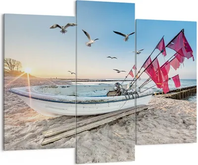Produktbild von Bild auf Leinwand - Leinwandbild - 3 Teile - £ódŸ Küste Möwen - 130x100cm - Wand Bild - Wanddeko - Wandbilder - Leinwanddruck - Bilder - Wanddekoration - Leinwand bilder - Wandbild - CB130x100-4779