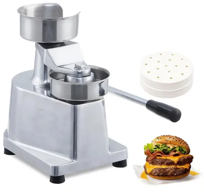 Produktbild von Hamburgerpresse aus Edelstahl - Patty Maker 10 cm - 3,5 cm tiefe Form - Mit 500 Pattypapieren - Manuelle Burgerpresse - 4 Zoll