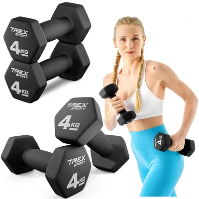 Produktbild von TREX SPORT Neopren Hanteln Set 2x4kg TX-040VD | Kurzhanteln, Hexagon, rutschfest, ergonomisch | Gusseisen Hantelset, Fitness Hanteln, Fitnesstraining