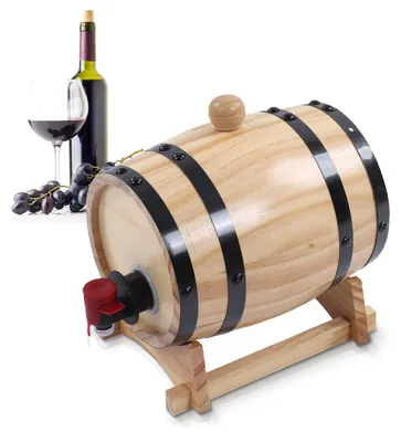 Zdjęcie produktu dla Beczka na wino 5L - Drewno sosnowe - Stal nierdzewna - Akcesoria montażowe - Bez wycieków