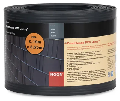 Produktbild von NOOR Sichtschutzstreifen PVC EASY 19x255 cm Anthrazit - 1,1 mm gerillt - Sichtschutz für Doppelstabmattenzaun - Germany