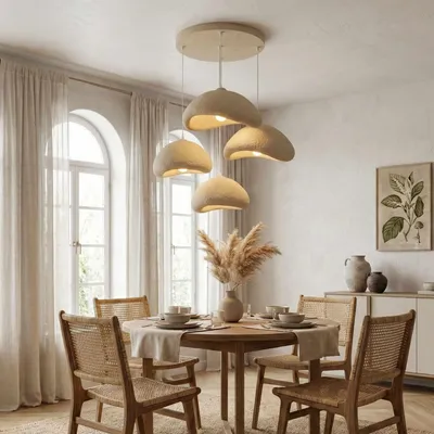 Produktbild von Opviq, Elegante Pendelleuchte mit Metallkörper, Ecru, 50-110 cm höhenverstellbar | 3 Größen: 30x21x16 cm, 42x37x22 cm, 52x40x26 cm | Modernes Design, IP20, 4xE27 max 40W.