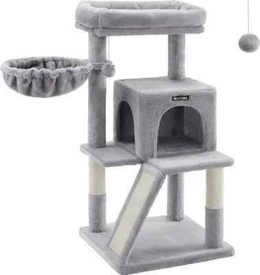 Image de FEANDREA Arbre à chat, arbre à chat avec grande plateforme, gris clair