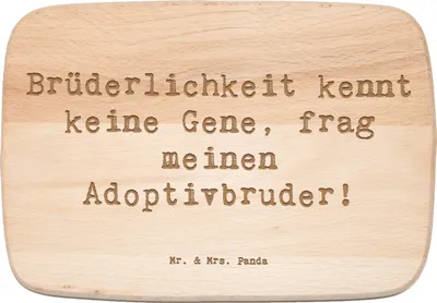 Produktbild von Mr. & Mrs. Panda Schneidebrett Spruch Adoptivbruder Liebe - Transparent - Geschenk, Adoption, Familienverbindung, Frühstücksbrett, Geschwisterliebe, Geburtstage, Familie