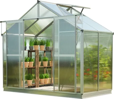 Zdjęcie produktu dla GFP szklarnia Topas 2 rama aluminiowa 225x133 cm - płytami poliwęglanowymi ok. 8 mm - z ramą fundamentową i aut. mechanizm otwierania okien