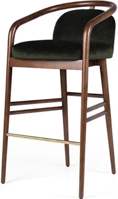 Produktbild von Casa Padrino Luxus Barstuhl mit Armlehnen Dunkelgrün / Braun / Gold 53 x 50 x H. 91 cm - Gepolsterter Massivholz Barhocker mit edlem Samtstoff - Luxus Barmöbel