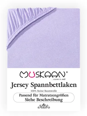 Produktbild von Müskaan Jersey Spannbettlaken 180x200 - 200x200 cm flieder bis 22cm Matratzenhöhe Gummizug Bettlaken 100% Baumwolle