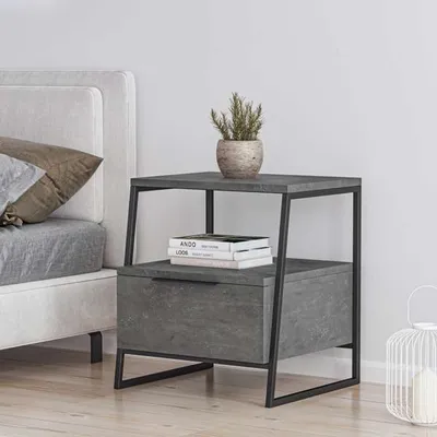 Produktbild von DECORTIE Pal Modern Nachttisch Mit Schublade Retro Grau Mehrzweck , 45 x 40 x 50 cm