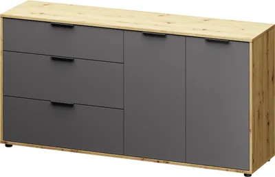 Obrázek produktu pro nabbi Dvoudveřová komoda se zásuvkami Neston 1600-2D/3DR - šedý grafit / dub wotan