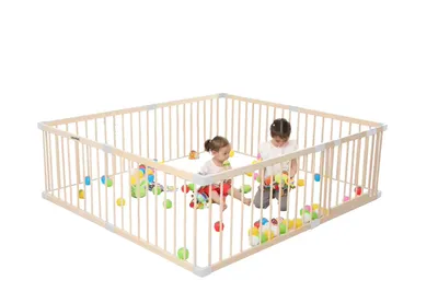 Produktbild von Laufstall Baby aus massivem Kiefernholz - Sichere  Laufgitter Baby mit Tür -  & einfacher Auf- und Abbau in 10 Minuten -190x190cm oder180x200cm