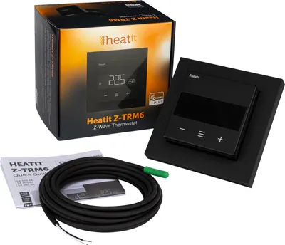 Produktbild von Heatit Z-TRM6 Z-Wave Plus Thermostat Raumregler mit ext. Sensor für Fußbodenheizung elektrisch und wassergeführt, IR-Heizung, Farbe: schwarz matt