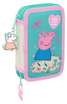 Obrázek produktu pro Penál s příslušenstvím Prasátko Peppa Pretty flowers Žlutá mátová 12,5 x 19,5 x 4 cm 29 kusů