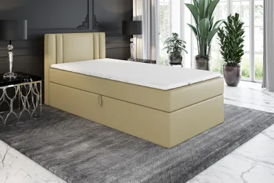 Produktbild von Boxspringbett, Jugendbett GAMAL 80x200 (Links) mit Bettkästen, Bonell-Matratze und Topper. Farbe: Beige