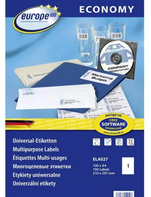Obrázok produktu pre Avery ELA027, Biela, Samolepiaci štítok, A4, 21 cm, 29,7 cm, 100 kusov