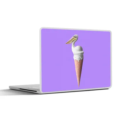 Produktbild von MuchoWow® Laptop Aufkleber Sticker Cover Eis - Vogel - Pelikan - Weiß - Eiswaffel 25x18 cm - Laptop-Deko