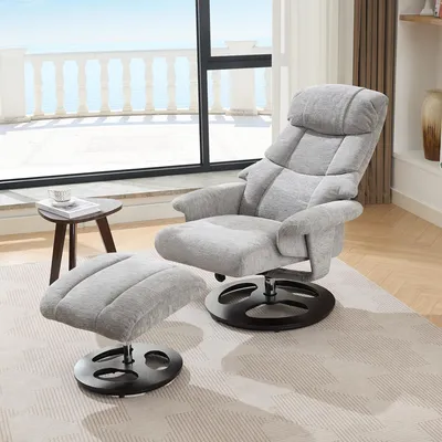 Produktbild von Komfortabler Relaxsessel mit Massage und Wärmefunktion, Liegefunktion & Hocker, 360° drehbar, Chenille-Stoff
