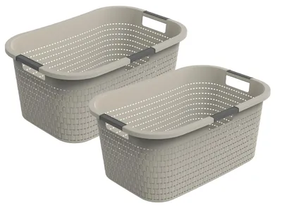 Produktbild von Rotho 2er-Set Wäschekorb 40L Country - Wäschesammler groß - Wäsche Korb 59 x 39 x 25,2 cm - Wäschebox aus Kunststoff - Aufbewahrungskorb Behälter