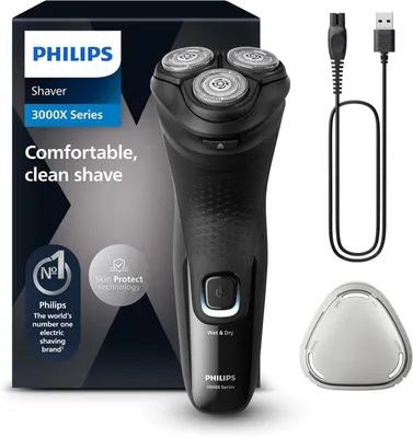 Produktbild von Philips Series 3000X Elektrorasierer Herren X3001/00, Wet & Dry, SkinProtect-Technologie, ausklappbarer Barttrimmer, Schwarz