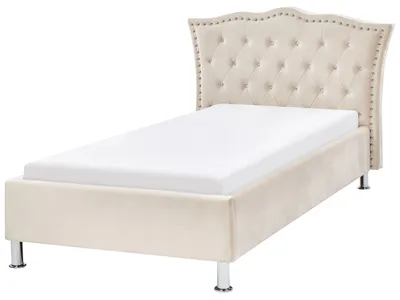 Zdjęcie produktu dla BELIANI Łóżko beżowe welurowe tapicerowane 90 x 200 cm ze stelażem ozdobne wezgłowie z kryształkami i ćwiekami