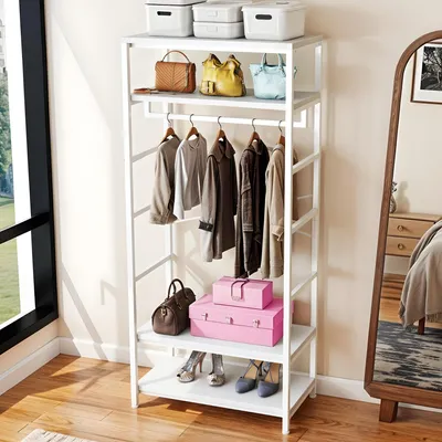 Produktbild von Balconera Garderobenständer mit Schuhregal, Kleiderständer mit 2 Ablagen, 80 × 44,5 × 180 cm, Weiß