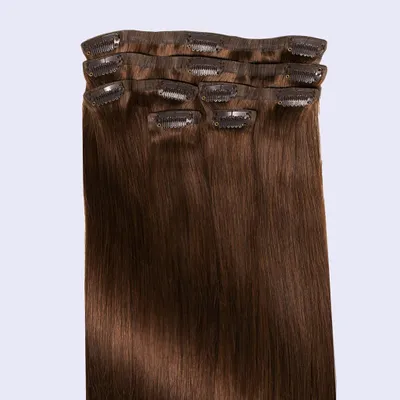 Produktbild von chaarmant Clip In Extensions Echthaar 55 cm 50 g – Haarverlängerung #4 Schokobraun