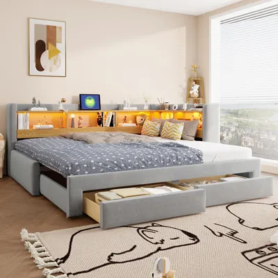 Zdjęcie produktu dla Sofa rozkładane Flieks, 90x200 cm, z możliwością rozłożenia na łóżko, łóżko tapicerowane dla młodzieży z gniazdkiem, sofa-łóżko typu daybed z tapicerką skórzaną, sofa-łóżko z welurem, kolor jasnoszary