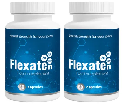 Obrázok produktu pre Flexaten – výživový doplnok – 2 balenia po 60 kapsúl – s obsahom zinku, kyseliny hyalurónovej, extraktu z rastlín a bambusu – určené pre dospelých.