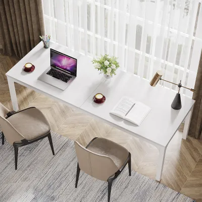 Image de Tribesigns Bureau Table d'ordinateur 200x70x75 cm Double bureau long,Table de bureau PC Table de travail Table de salle à manger Meubles de bureau, blanc