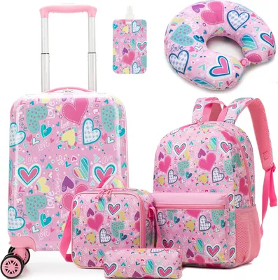 Imagen del producto de Conjunto de maletas para niños de 5 piezas, con carcasa rígida y ruedas, de 31 x 19,5 x 40,5 cm, ideal para viajes